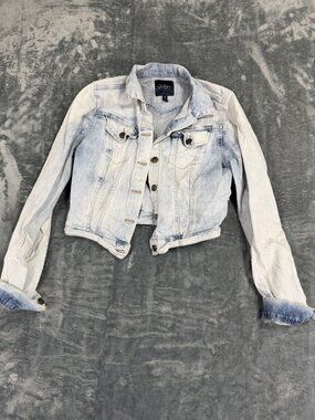 Jessica Simpson Womens Light Wash Denim Jacket Cropped Medium